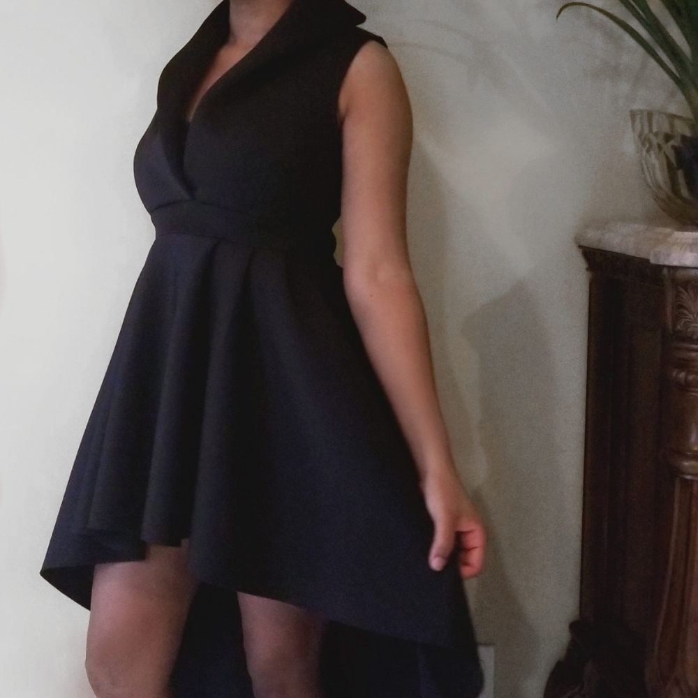 Black Cascading Peplum Dress